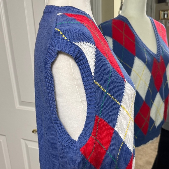 Vinaigrette 80’s United Colors Of Benetton Argyle V-Neck Sweater Vest - Picture 6 of 14
